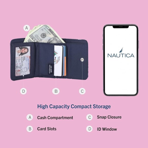 Nautica Women's Rowers End Small Wallet Wave Dreamer RFID Slim Card Holder Purse - Picture 3 of 8